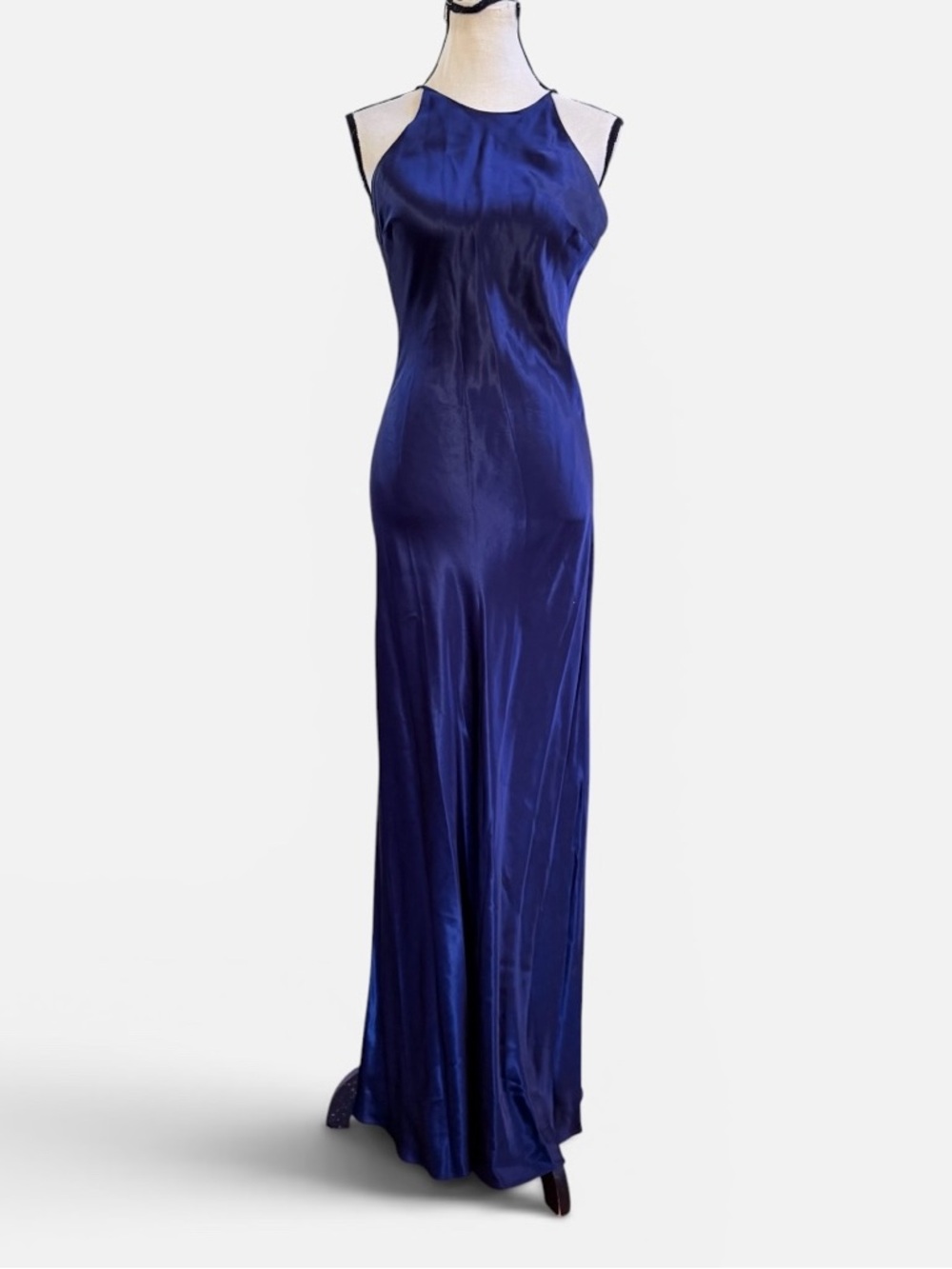 Vintage blue satin maxi slip dress back laces
